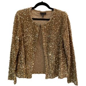 Nina Leonard Sequin Mesh Bolero Jacket Gold M New
